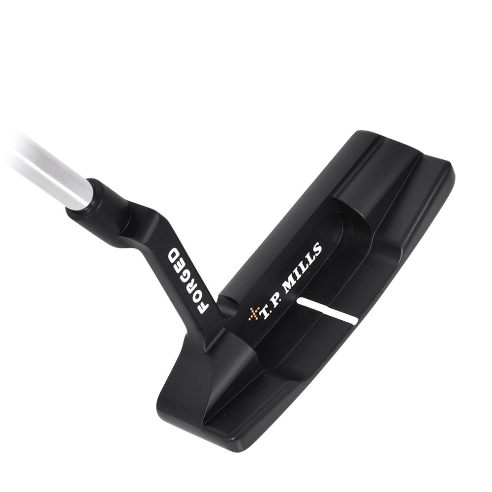 T.P. Mills Flat T PVD putter address view with single sightline