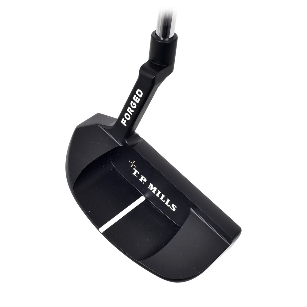 T.P. Mills Huey PVD compact mallet putter with cavity and address views
