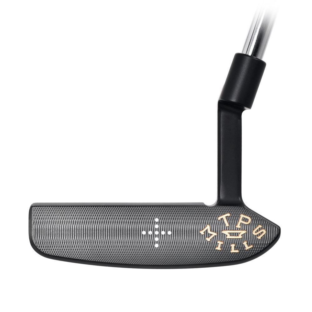 Deep-milled face of the T.P. Mills Huey PVD forged stainless steel putter
