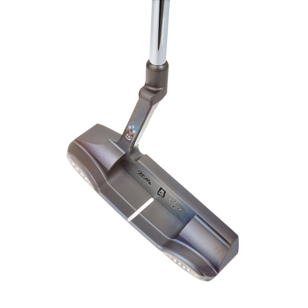 T.P. Mills SGSS Trad II J.S. Design handmade putter in Dark Flamed finish, heel-side cavity view