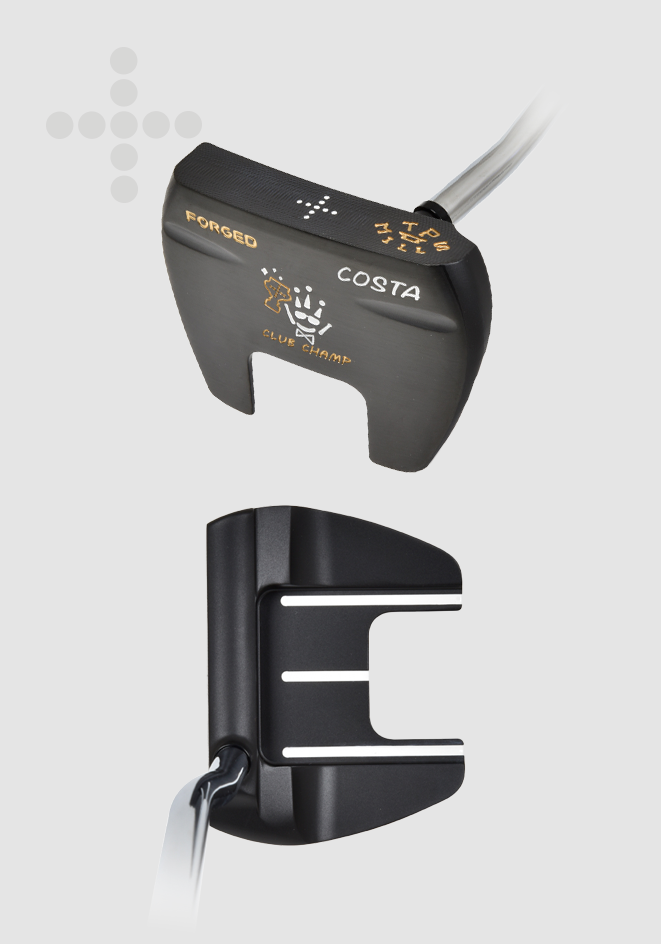 T.P. Mills Costa PVD black mallet putter, cavity and address views