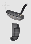 T.P. Mills Huey PVD compact black mallet putter, cavity and address views