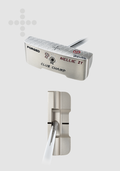 T.P. Mills Nellie ZT Zero Torque wide-blade putter, cavity and address views
