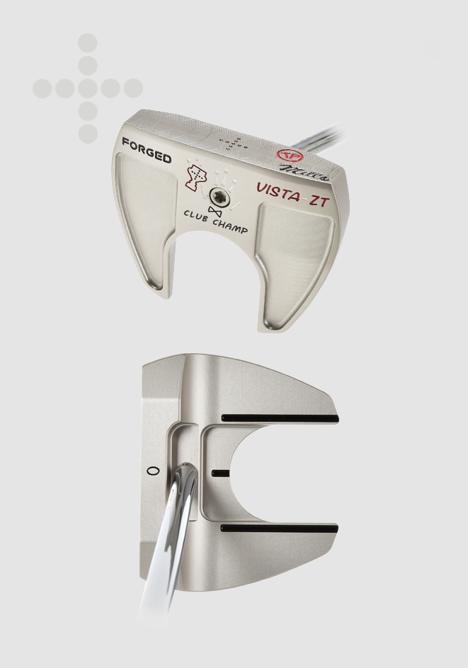 T.P. Mills Vista ZT Zero Torque mallet putter, cavity and address views